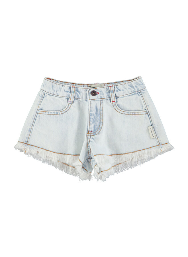 Piupiuchick | shorts w/ fringes | washed light blue denim