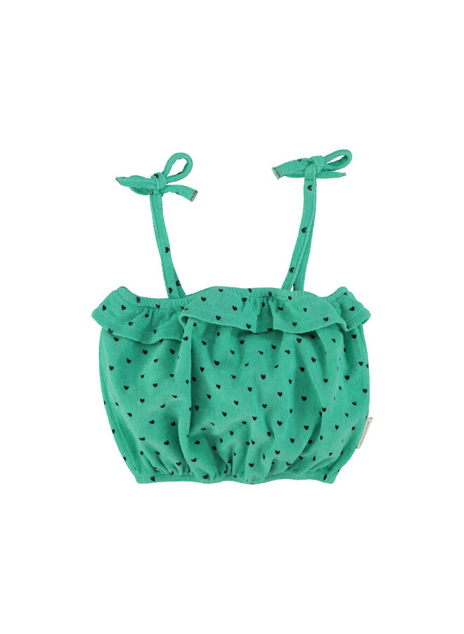 Piupiuchick | top w/ straps | green w/ black hearts allover