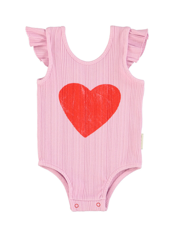 Piupiuchick | sleeveless bodysuit | lilac w/ red heart print