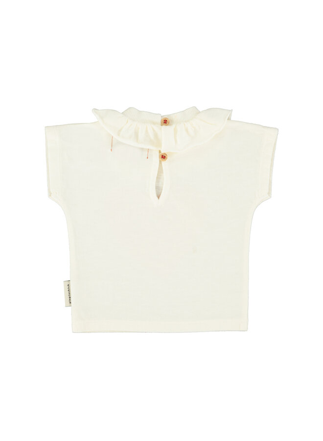 Piupiuchick | baby t'shirt w/ collar| ecru w/ red heart print