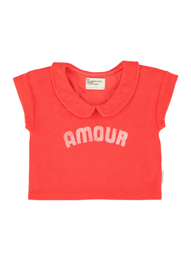 Piupiuchick | t'shirt w/ peter pan collar| red w/ "amour" print