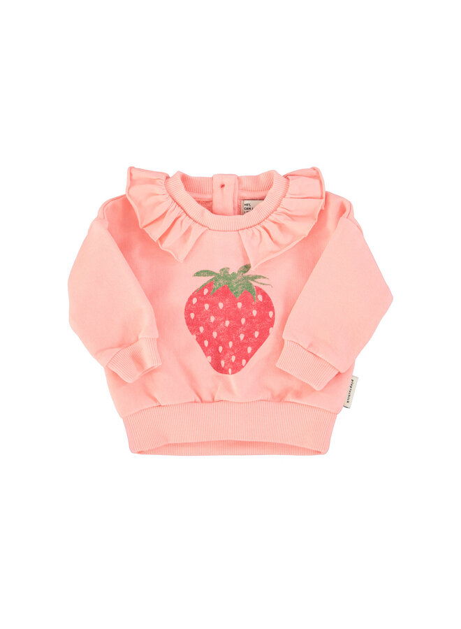 Piupiuchick | baby sweatshirt w/ collar | light pink w/ strawberry print