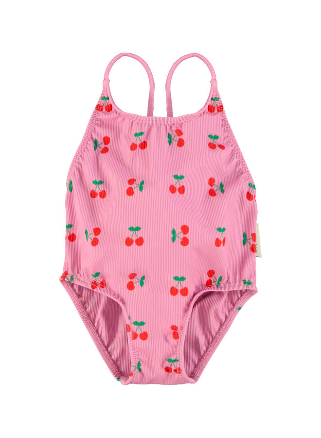 Piupiuchick | swimsuit w/ crossed straps | pink w/ cherries allover