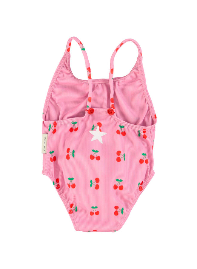 Piupiuchick | swimsuit w/ crossed straps | pink w/ cherries allover