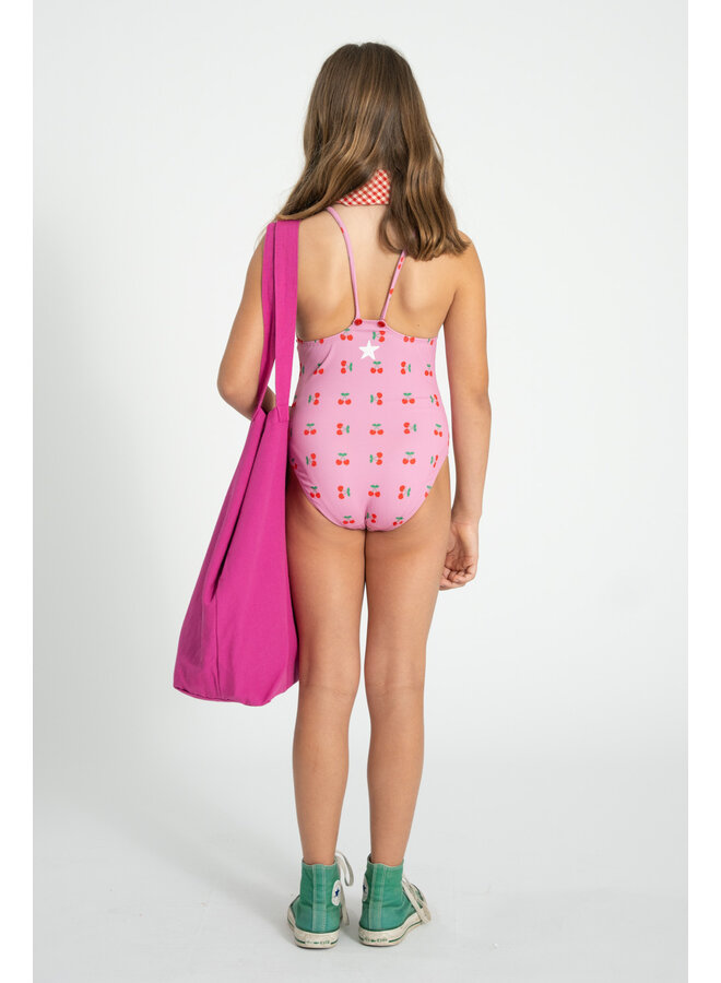 Piupiuchick | swimsuit w/ crossed straps | pink w/ cherries allover