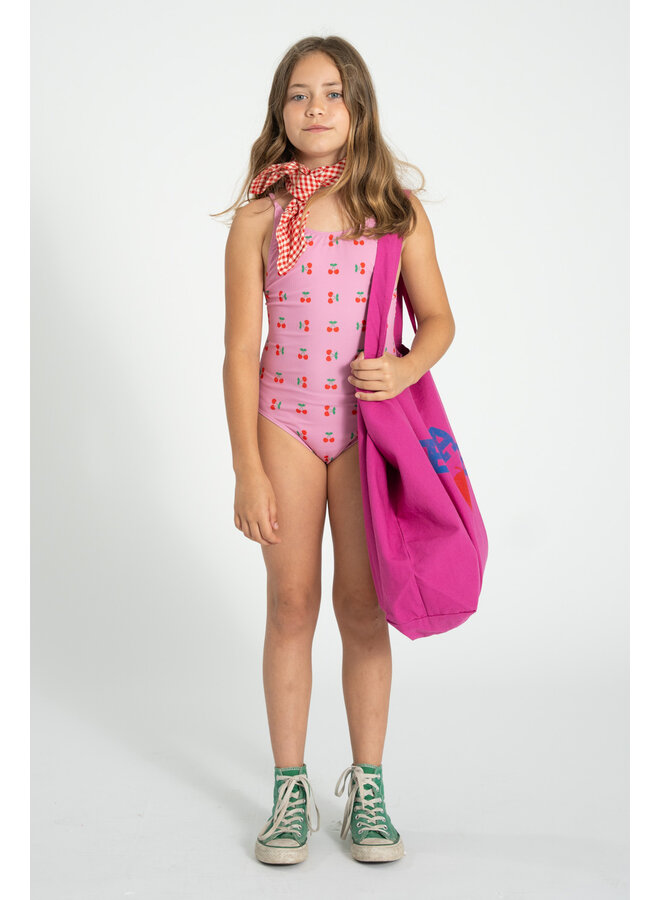 Piupiuchick | swimsuit w/ crossed straps | pink w/ cherries allover