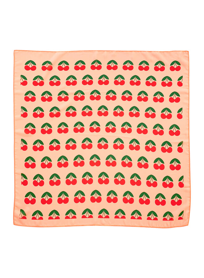 Piupiuchick | silky bandana | coral w/ cherries allover