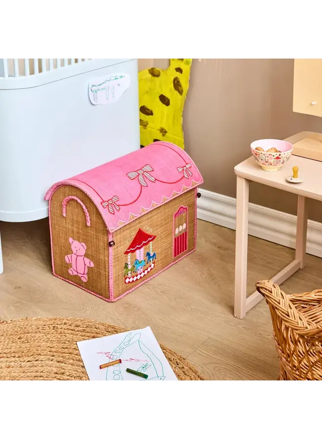 Rice | raffia basket | pink fun fair theme | medium
