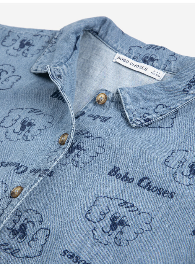 Bobo Choses | pickle the dog all over denim shirt | prussian blue