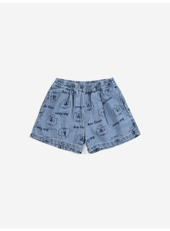 Bobo Choses | pickles the dog all over denim short | prussian blue