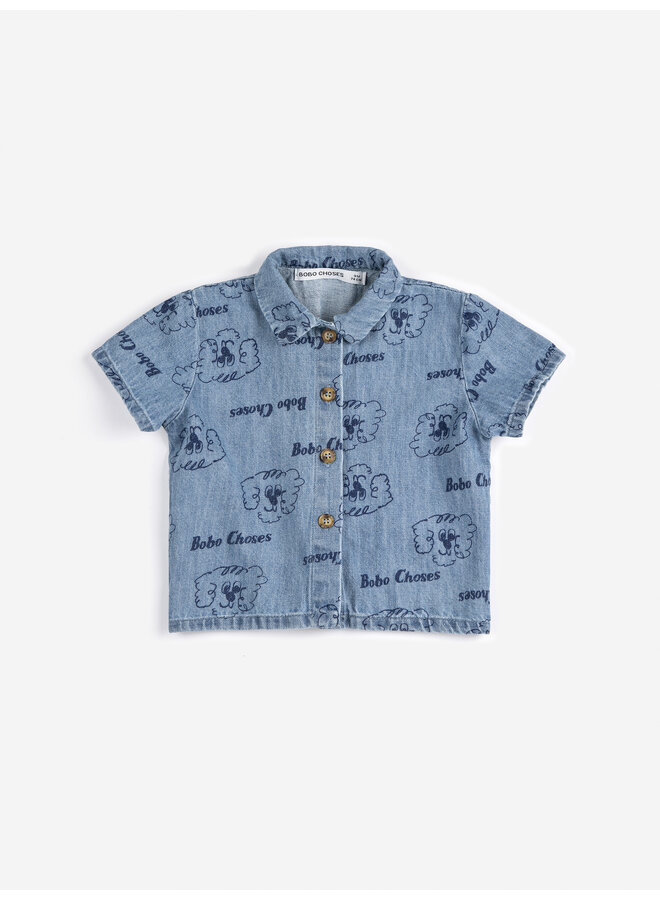Bobo Choses | pickles the dog all over denim shirt | light blue
