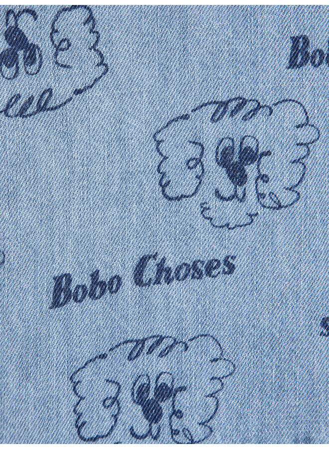 Bobo Choses | pickles the dog all over denim shirt | light blue