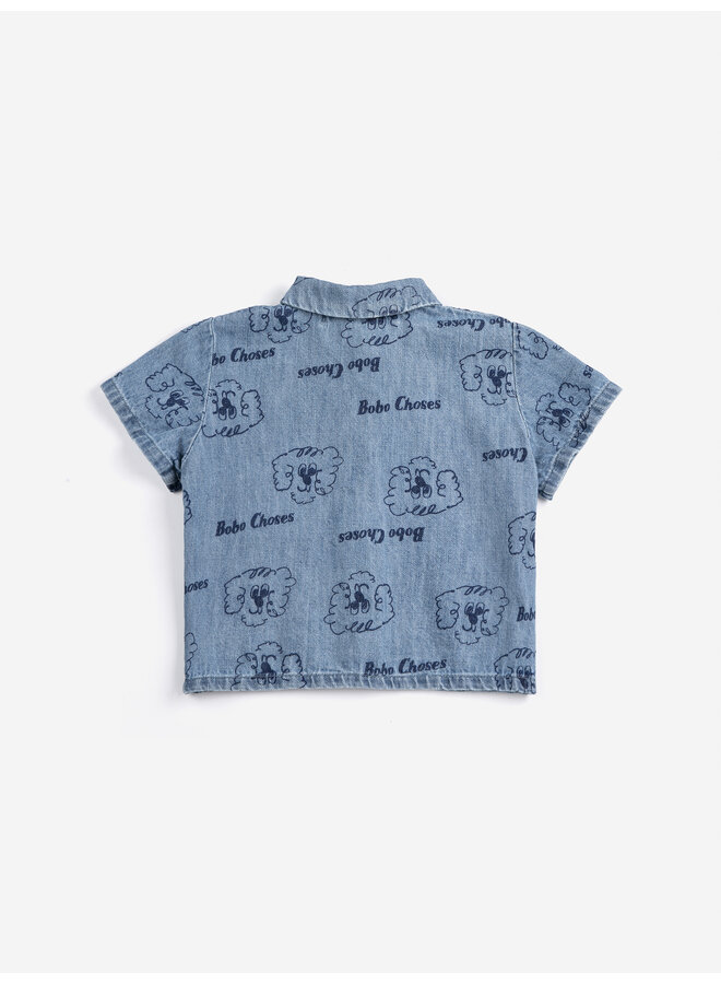 Bobo Choses | pickles the dog all over denim shirt | light blue