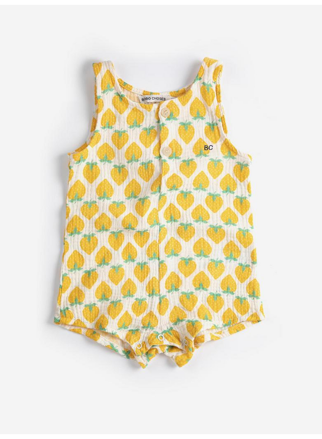 Bobo Choses | strawberry all over woven playsuit | white