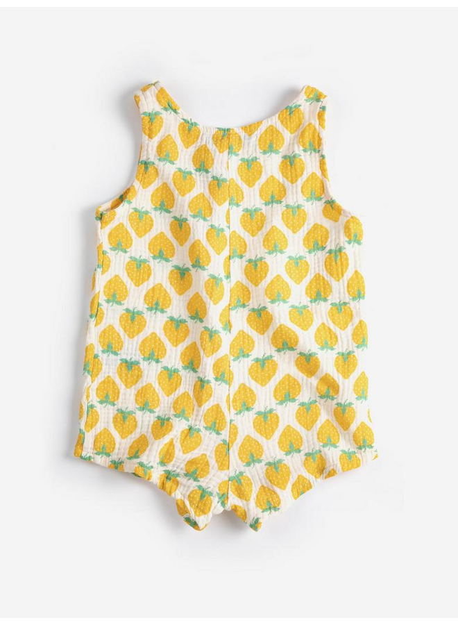 Bobo Choses | strawberry all over woven playsuit | white