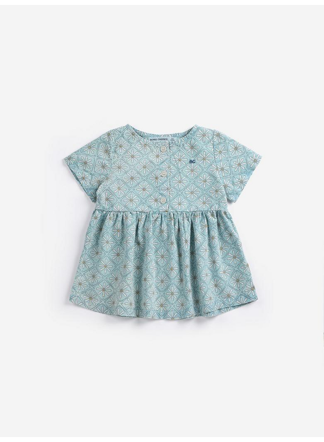 Bobo Choses | daisy mosaic all over woven baby dress | light blue