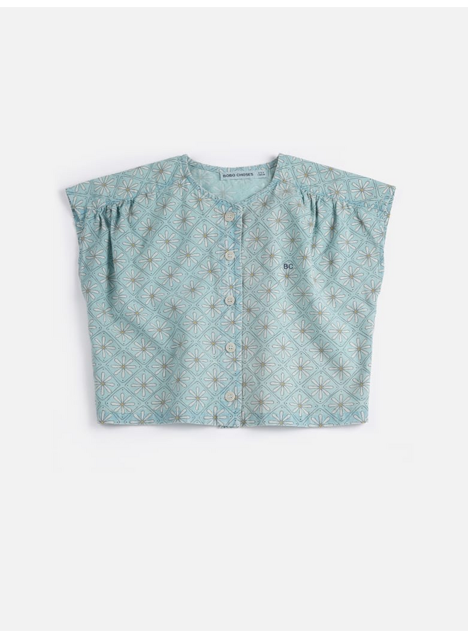 Bobo Choses | daisy mosaic all over woven top | light blue