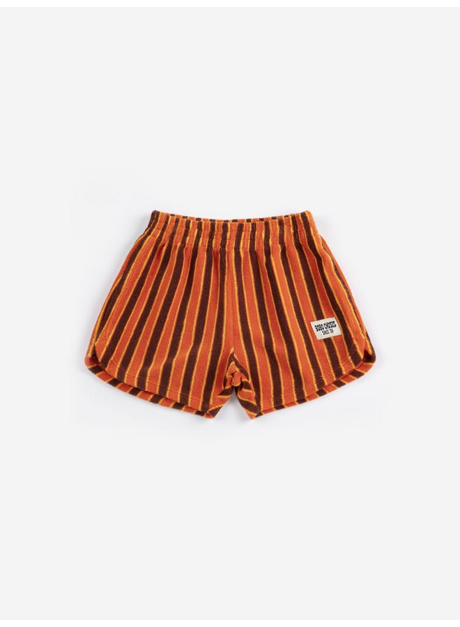 Bobo Choses | striped brick terry cloth shorts | orange
