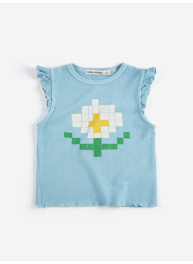Bobo Choses | pixel daisy ruffled top | light blue