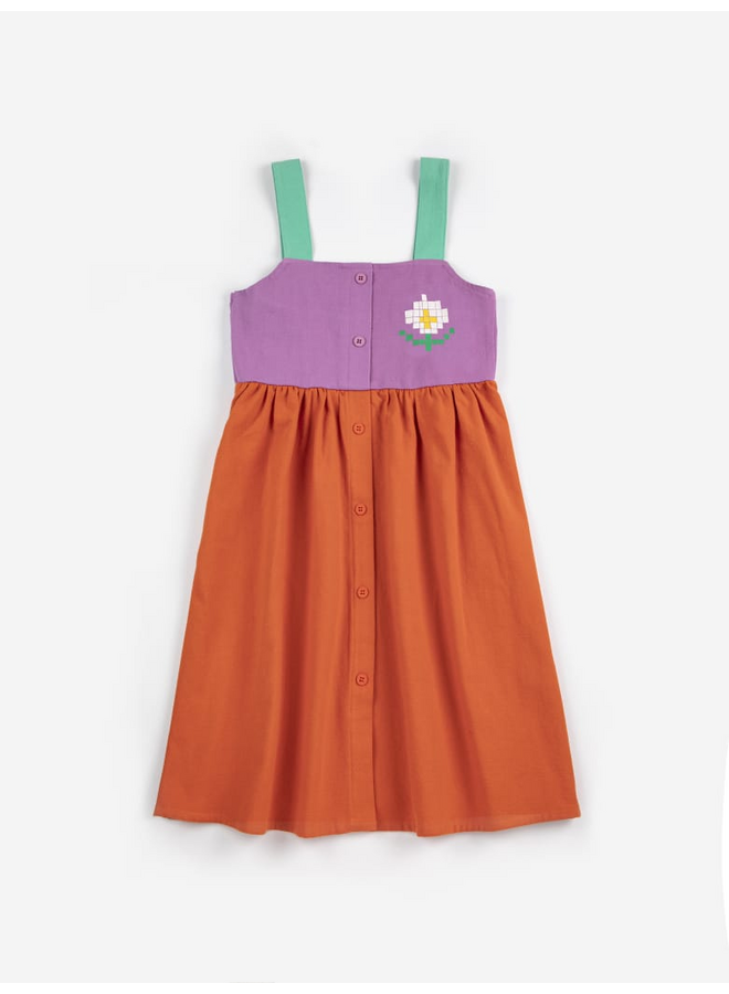 Bobo Choses | pixel daisy color block woven dress | multicolor