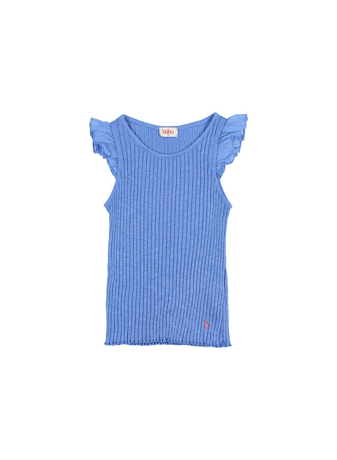 Buho | rib ruffle t-shirt | ocean blue