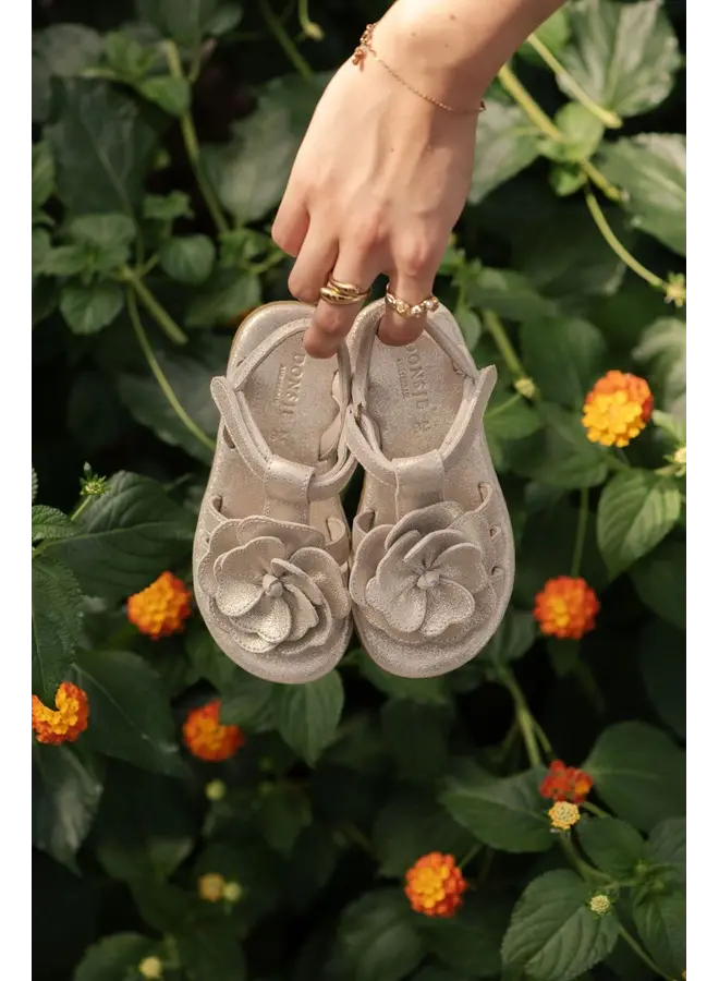 Donsje | iles fields sandals | shimmer buttercup | silver metallic leather