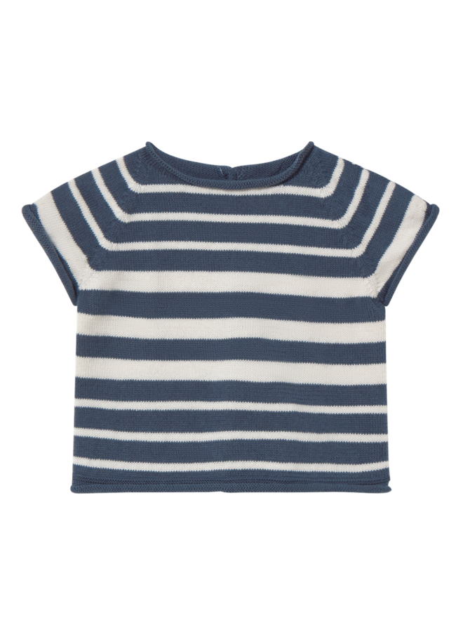Li & Me | vincent | striped short sleeve sweater | cream - indigo