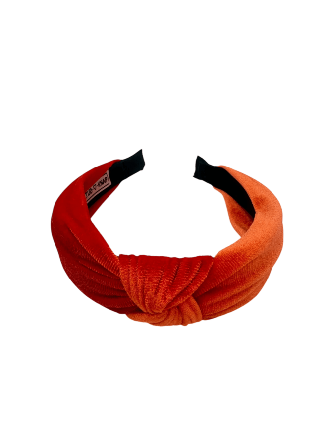 Altijd Knap | haarband | velvet met knoop koraalrood