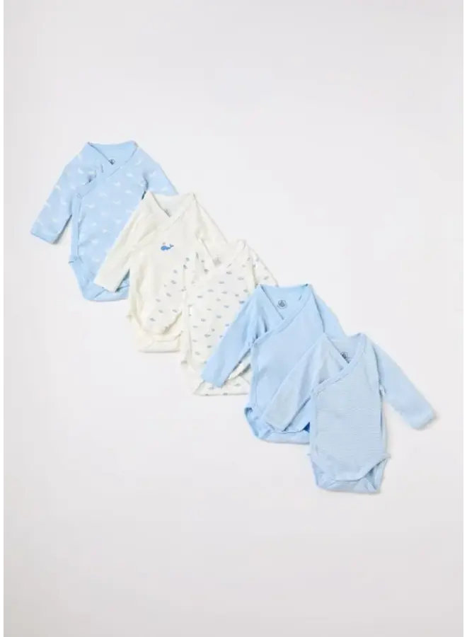 Petit Bateau | set van 5 rompers | blauw