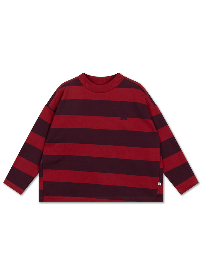 Repose | boxy sweater | rusty mulberry block stripe