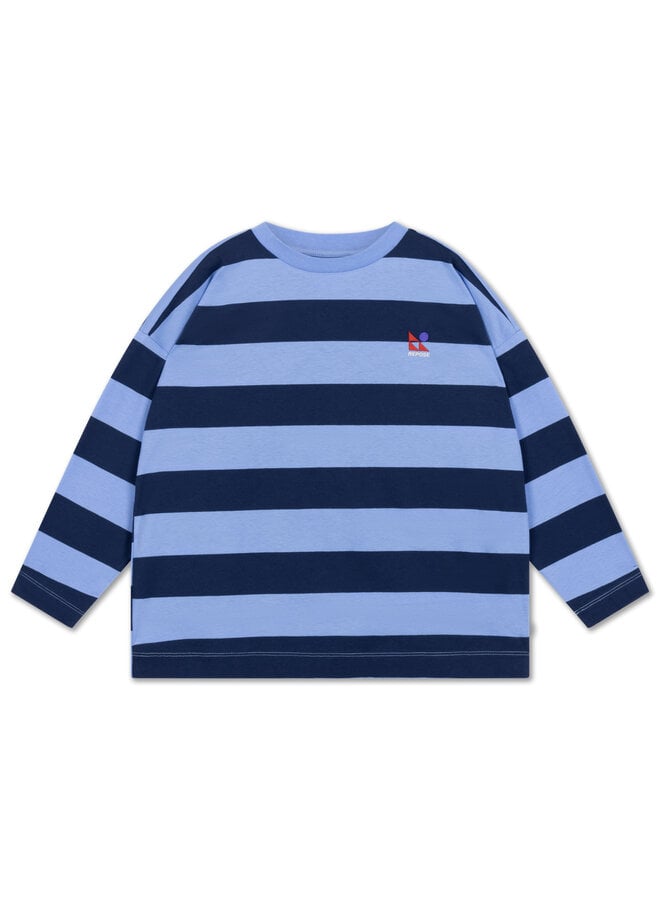 Repose | wide cut long tee | horizon dark eclipse block stripe
