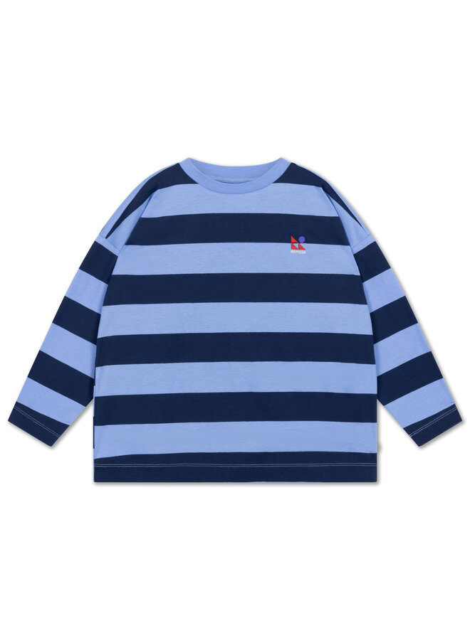 Repose | wide cut long tee | horizon dark eclipse block stripe