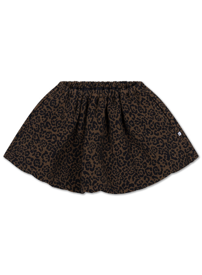 Repose | balloon mini skirt | chocolate leopard jacquard