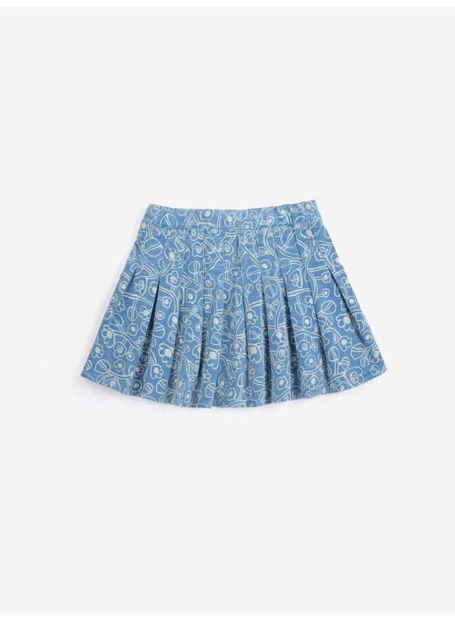 Bobo Choses | sketchy flowers all over corduroy skirt | blue