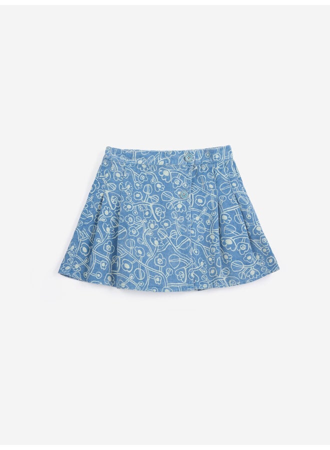 Bobo Choses | sketchy flowers all over corduroy skirt | blue