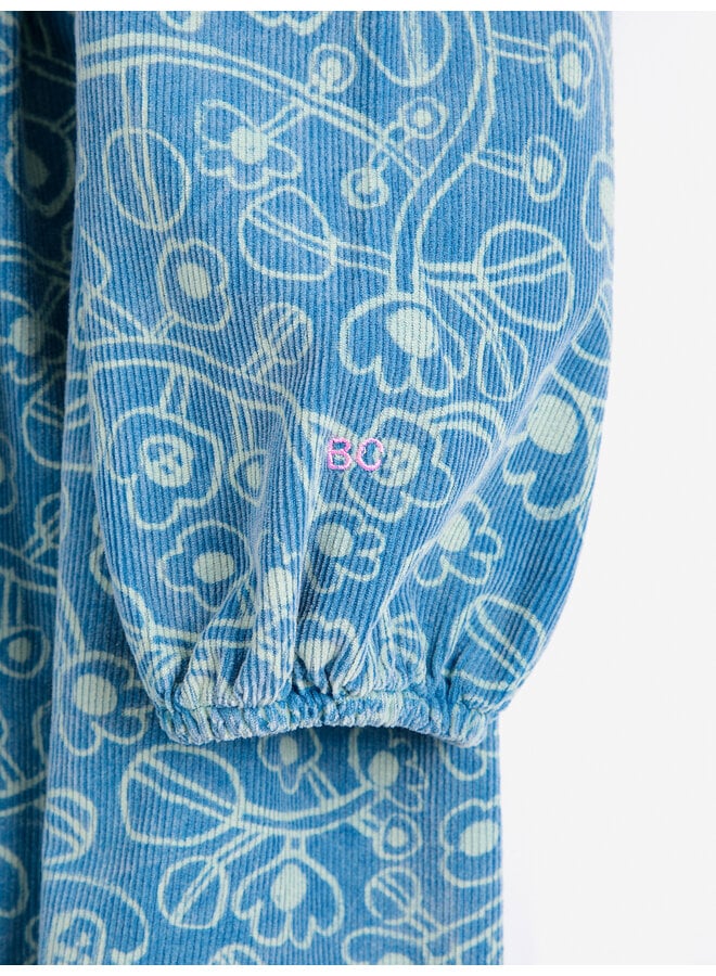 Bobo Choses | sketchy flowers all over corduroy dress | blue