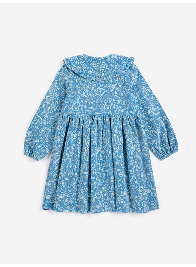Bobo Choses | sketchy flowers all over corduroy dress | blue