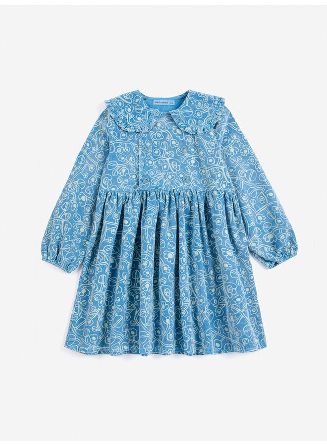 Bobo Choses | sketchy flowers all over corduroy dress | blue