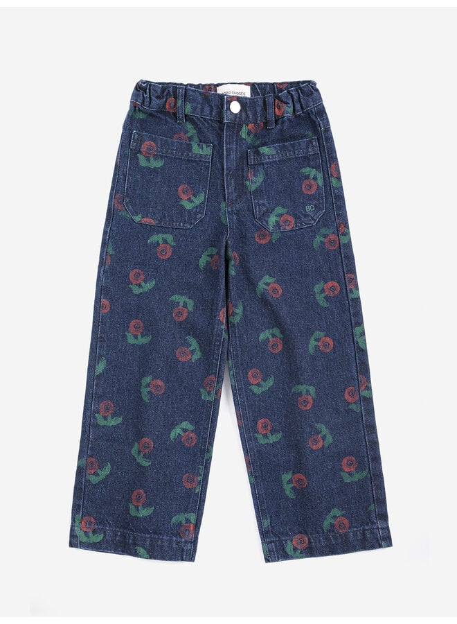 Bobo Choses | stamp bloom all over denim pants | navy blue