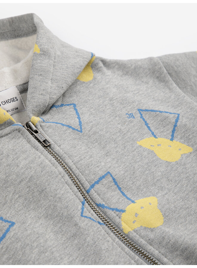 Bobo Choses | pixel abduction all over zipped hoodie | light heather grey