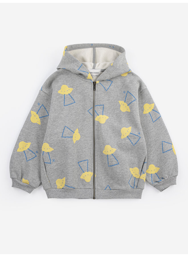 Bobo Choses | pixel abduction all over zipped hoodie | light heather grey