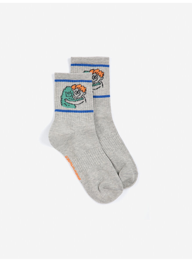 Bobo Choses | hug hairy monster short socks | light heather grey