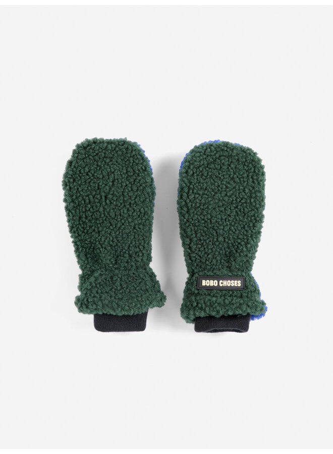 Bobo Choses | color block sheepskin mittens | dark green