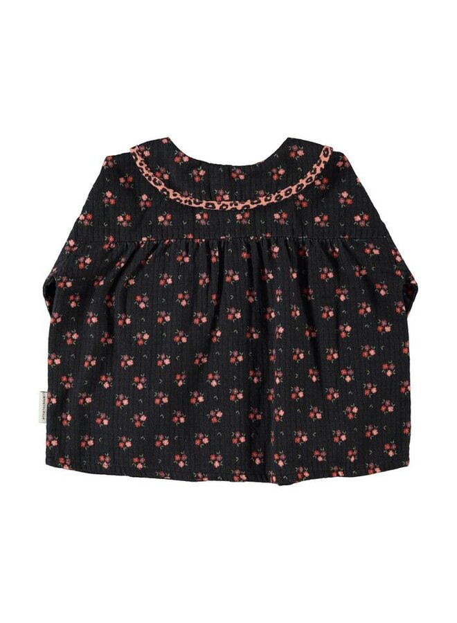 Piupiuchick | peter pan collar blouse | black w/ flowers