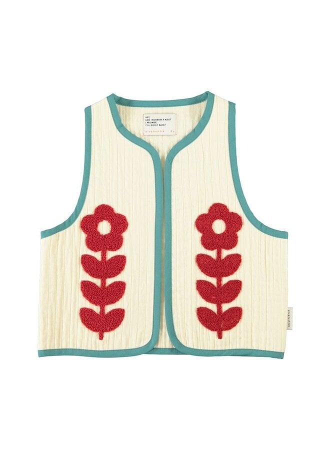 Piupiuchick | waistcoat | ecru w/ embroidered red flowers