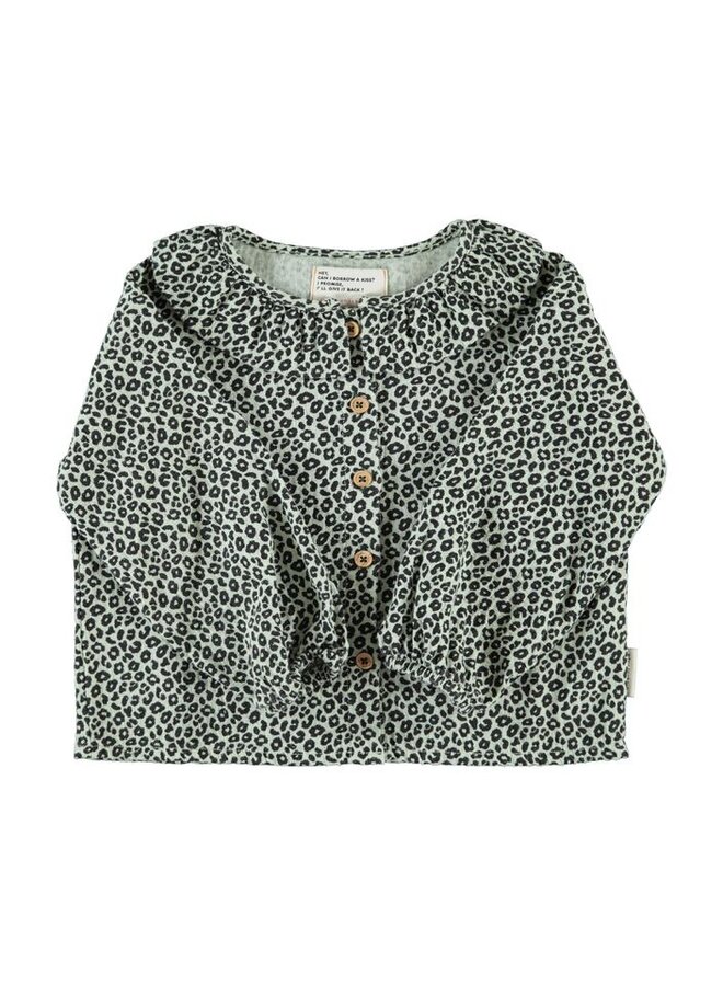 Piupiuchick | blouse w/ round collar | mint green w/ animal print