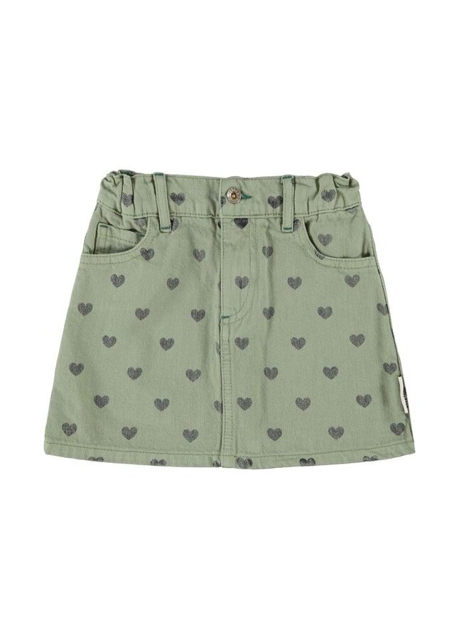 Piupiuchick | short skirt | olive green w/ black hearts