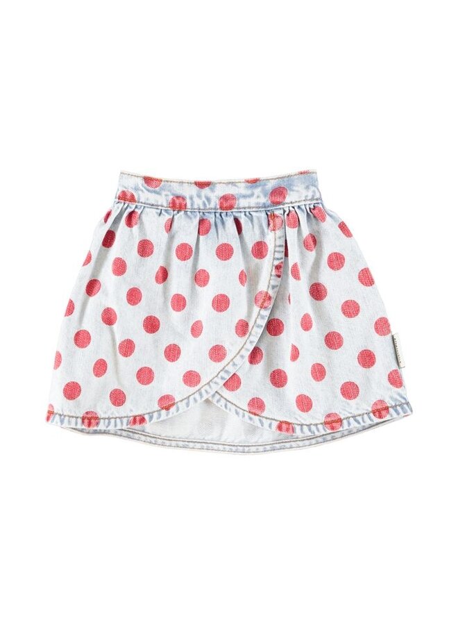 Piupiuchick | short skirt | light blue denim w/ red dots