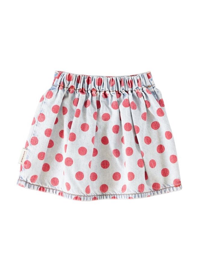 Piupiuchick | short skirt | light blue denim w/ red dots