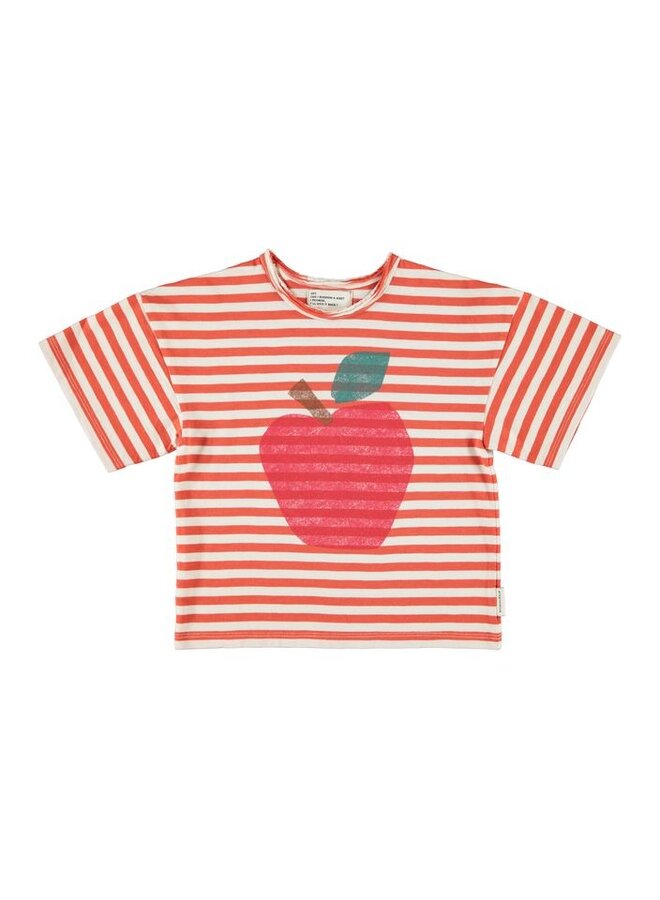 Piupiuchick | oversize t'shirt | red & ecru stripes w/ apple print